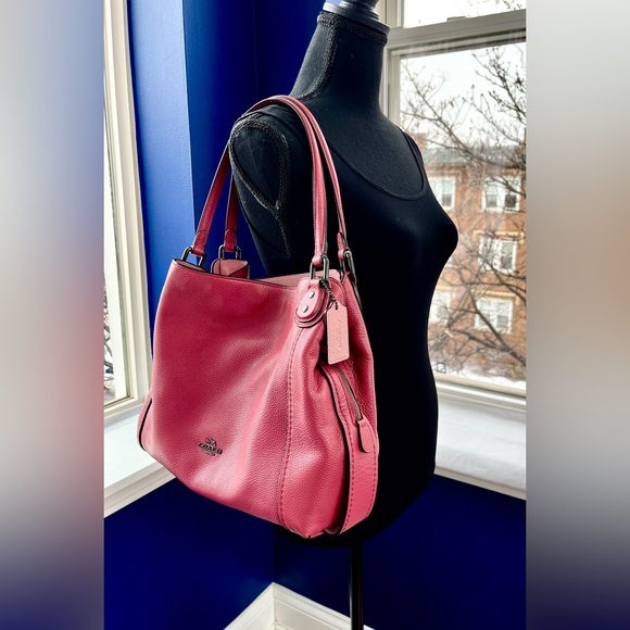 Coach Dark Pink Edie Shoulder Bag w/ Light Pink Interior - Picture 15 of 16